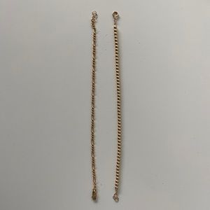 Two 6-inch handmade gold fill chains. Figaro+Bead.